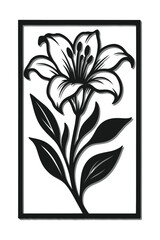 Floral Cutout Wall Art Design – Black Silhouette Flower with Leaves