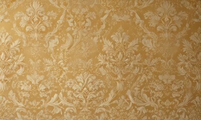 Opulent gold and cream damask wallpaper, intricate texture , interior, floral, surface