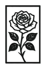 Floral Cutout Wall Art Design – Black Silhouette Flower with Leaves