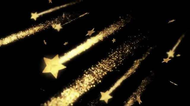 Shooting star transparent background, starfall animation, alpha channel with scattered gold stars. Perfect for dynamic social media posts.