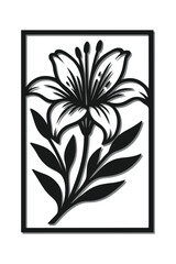 Floral Cutout Wall Art Design – Black Silhouette Flower with Leaves
