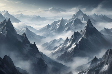 Fototapeta premium Background: Dramatic Misty Mountain Landscape