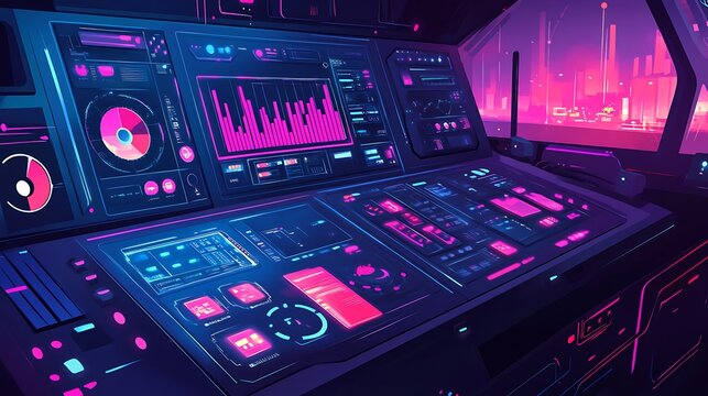 Futuristic Control Panel with Night City.