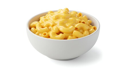 Bowl of creamy macaroni and cheese on white background