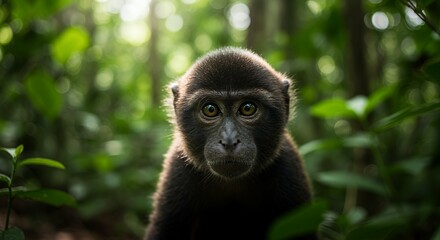 Obraz premium A Curious Stare: Young Monkey in Lush Tropical Forest