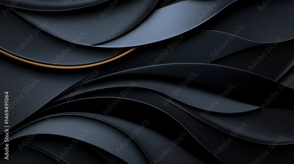 Poster intricate design features flowing black curves with a touch of gold, creating a modern and sophistic