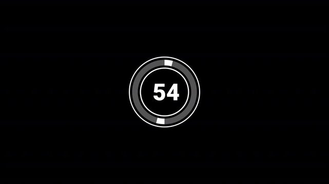 One minute countdown timer animation from 60 to 0 on a transparent background, 60 seconds countdown timer with alpha channel, 1 minute circle countdown.