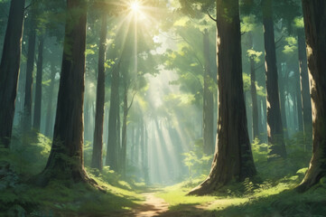 Obraz premium Background: Enchanted Forest with Sunbeams