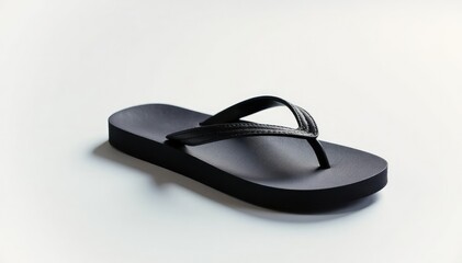 Single black flip-flop on white background, close-up view, object, close-up, isolated