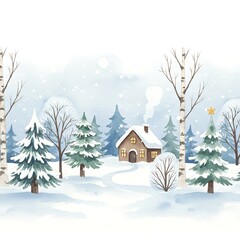 Naklejka premium Winter Wonderland: Watercolor Cottage Charm AI Generated