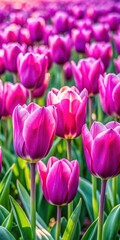 Naklejka premium A vibrant field of tulips with stunning large pink and purple varieties
