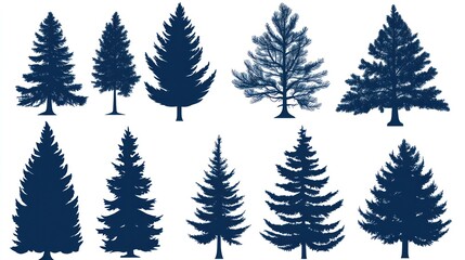 Fototapeta premium Silhouette Coniferous Trees Collection