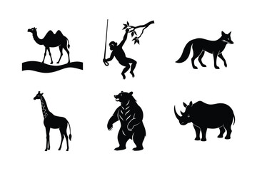 Vector silhouette Art of  6 set  Wild  Animals