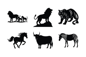 set of  Vector silhouette Art of Wild  Animals