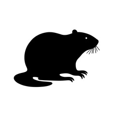 Minimalist black silhouette of a beaver with prominent features on white background