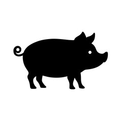 Minimalist black silhouette of a pig on a white background