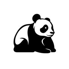 Minimalist black silhouette of a panda on a plain white background