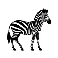 Minimalist black silhouette of a zebra with bold stripes on white background
