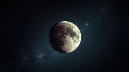 Half Moon in Starry Night Sky