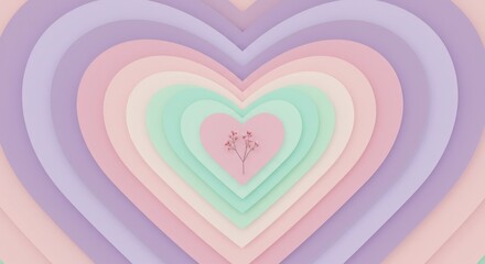 Layered heart design with pastel hues and delicate floral accents.