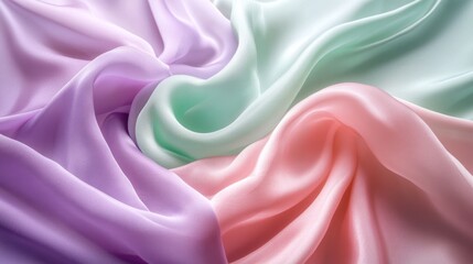 Obraz premium Soft Flowing Translucent Silk Fabric Layers in Pastel Pink, Lavender, and Mint
