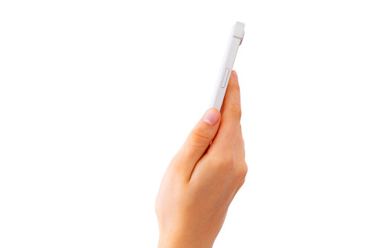 Mobile phone in hand, side view
