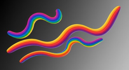 Rainbow Squiggles Dynamic Design 3D - Abstract rainbow squiggles, dynamic movement, vibrant colors, 3D shadow effect, playful energy. Symbolizes creativity, joy, energy, fluidity, and imagination
