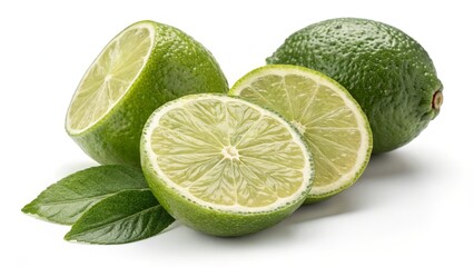 Halved Limes with Leaves Close-up Still Life Photography, Citrus, Food Photography, Lime, Green Lime, Citrus Fruit