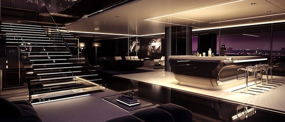 Luxurious Modern Interior Featuring Stylish Design Elements and City View