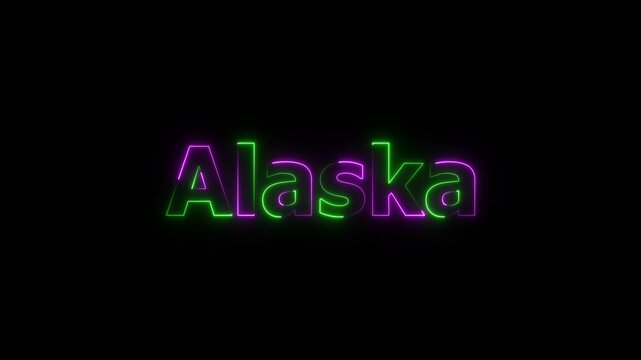 Glowing neon alaska text animation on black background.