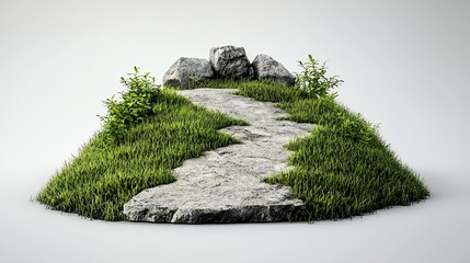 Winding Stone Path Through Lush Green Hill