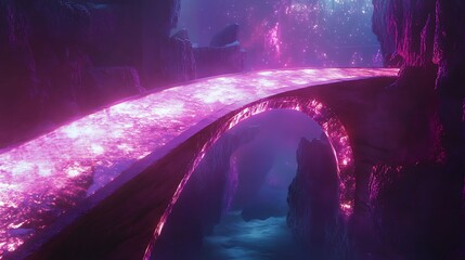 Glowing Bridge with Fantasy Cave.