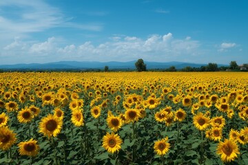Fototapeta premium A field of sunflowers stretching to the horizon