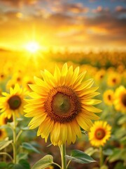 Obraz premium Sunflower fields with blurred colors and bright yellow background