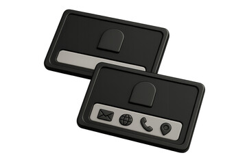 Monochrome business card icons set – communication, contact, mail, phone, location, web. 3D icon set