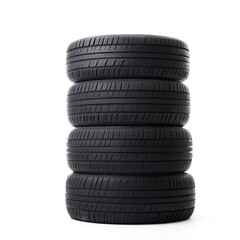 Four black tires stacked vertically against a plain white background.