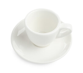 Empty coffee cup with saucer isolated on white