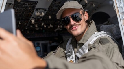 Fototapeta premium Pilot taking selfie in cockpit (7)