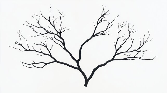 A solitary tree with no leaves or flowers, standing alone against a stark white background.