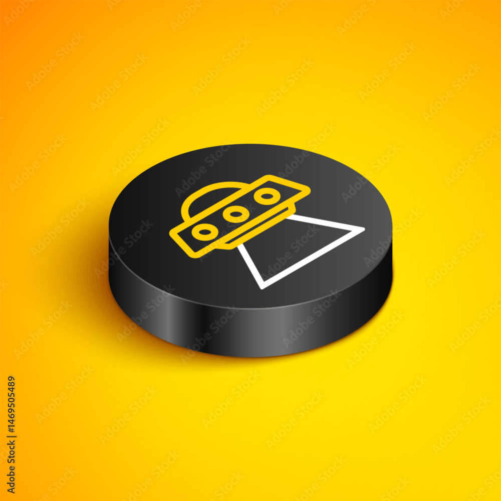 Poster isometric line ufo flying spaceship icon isolated on yellow background. flying saucer. alien space s