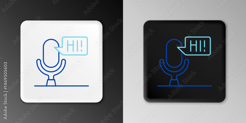 Poster line microphone voice device icon isolated on grey background. microphone interpreter and alphabet l