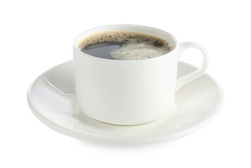 Aromatic coffee in cup isolated on white
