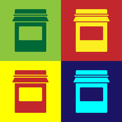 Pop art Jam jar icon isolated on color background. Vector