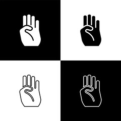 Set Indian symbol hand icon isolated on black and white background. Vector
