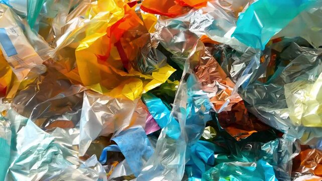 Colorful plastic wrap transformation under sunlight dynamic movement and reflective surfaces