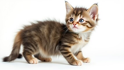 Obraz premium Playful Kitten Gazes Sideways on White