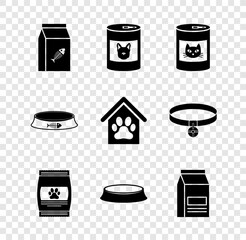 Set Bag of food for cat, Canned dog, , pet, Pet bowl and icon. Vector