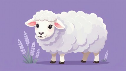 Obraz premium Flat Vector Sheep with Fluffy Wool for Kids Learning