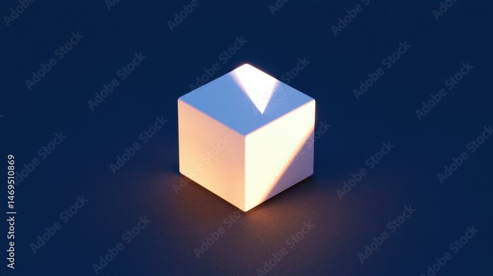 Poster a cube with a light shining on it.