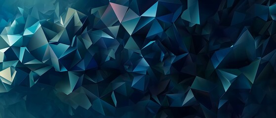 Abstrakte dunkelblaue Polygonstruktur mit geometrischen Formen und Lichtreflexionen
